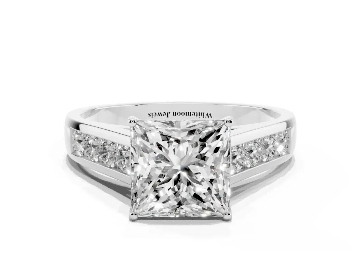 Princess Cut Brilliant Channel-Set Solitaire Ring with Four-Prong Setting Silver