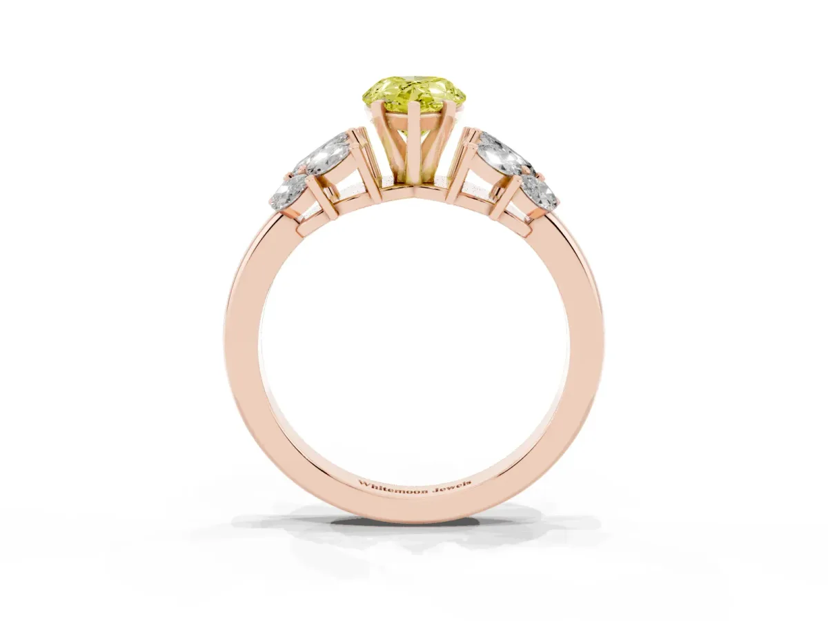 Fancy Yellow Pear Cut Diamond Cluster Leaf Design Ring with Prong Setting Rose gold