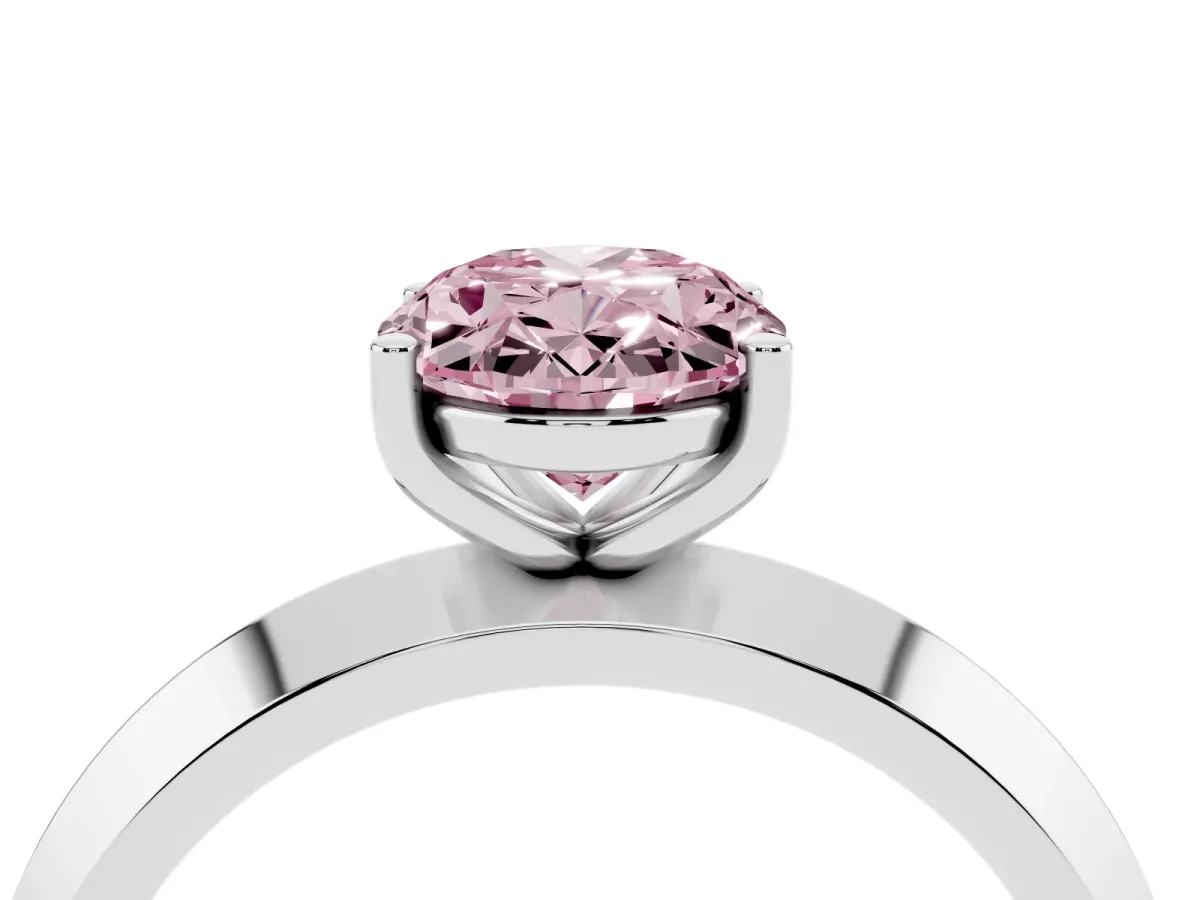 Fancy Pink Oval Cut Cut Solitaire Engagement Ring with Flat Band and Four-Prong Setting Silver