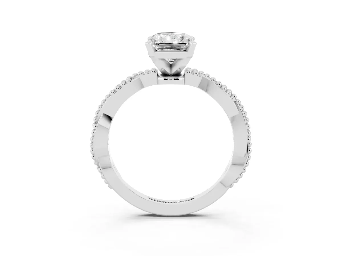 Radiant Cut Solitaire Twisted Band with Bead Prong Setting Platinum