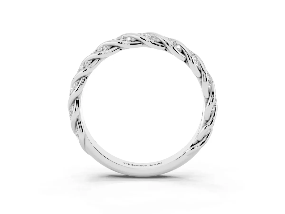 Twisted Pavé Round Diamond Eternity Band with Shared Prong Setting Platinum
