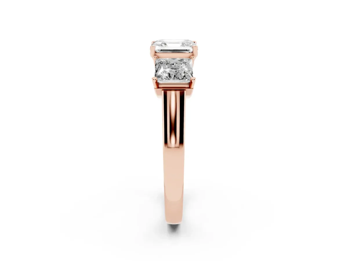 Three-Stone Asscher Cut Brilliant Diamond Trellis Ring with Comfort Fit Band Rose gold