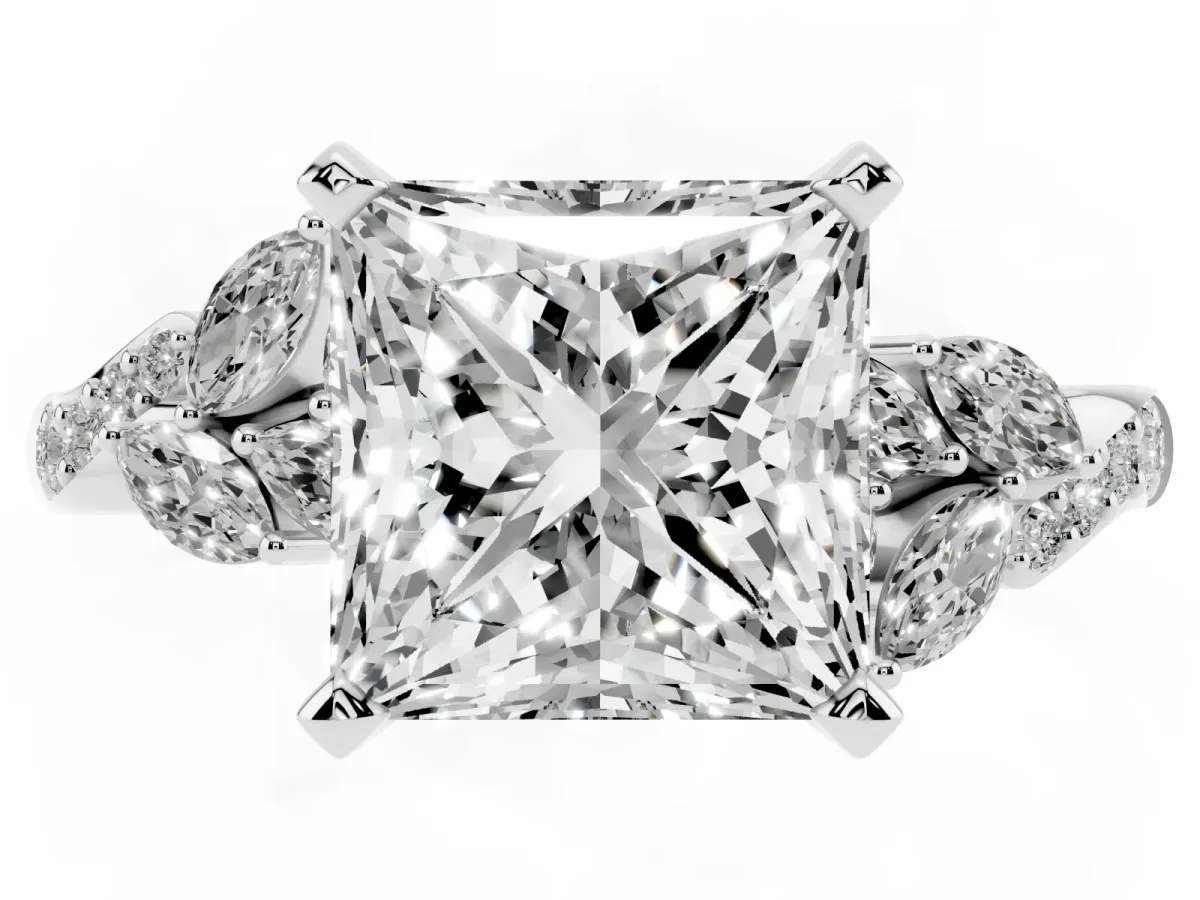 Princess Cut Solitaire Marquise Twist Band with Six-Prong Setting Silver