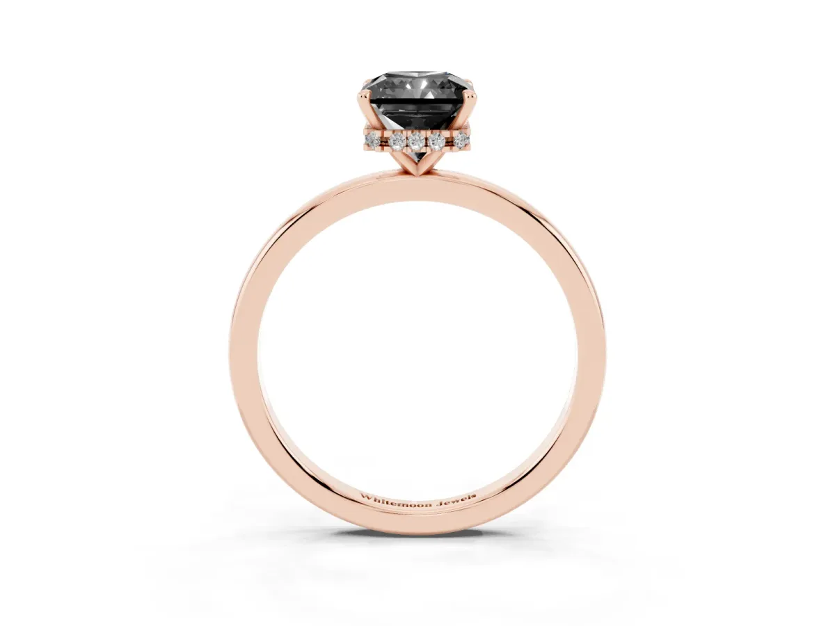 Fancy Black Radiant Cut Solitaire Engagement Ring with Cathedral Band and Four-Prong Setting Rose gold
