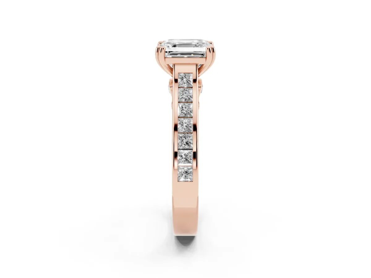 Asscher Cut Cut Channel Set Solitaire Engagement Ring with Prong Setting Rose gold