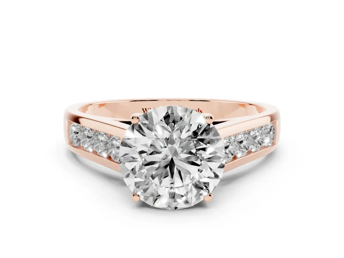 Round Cut Brilliant Channel-Set Solitaire Ring with Four-Prong Setting Rose gold