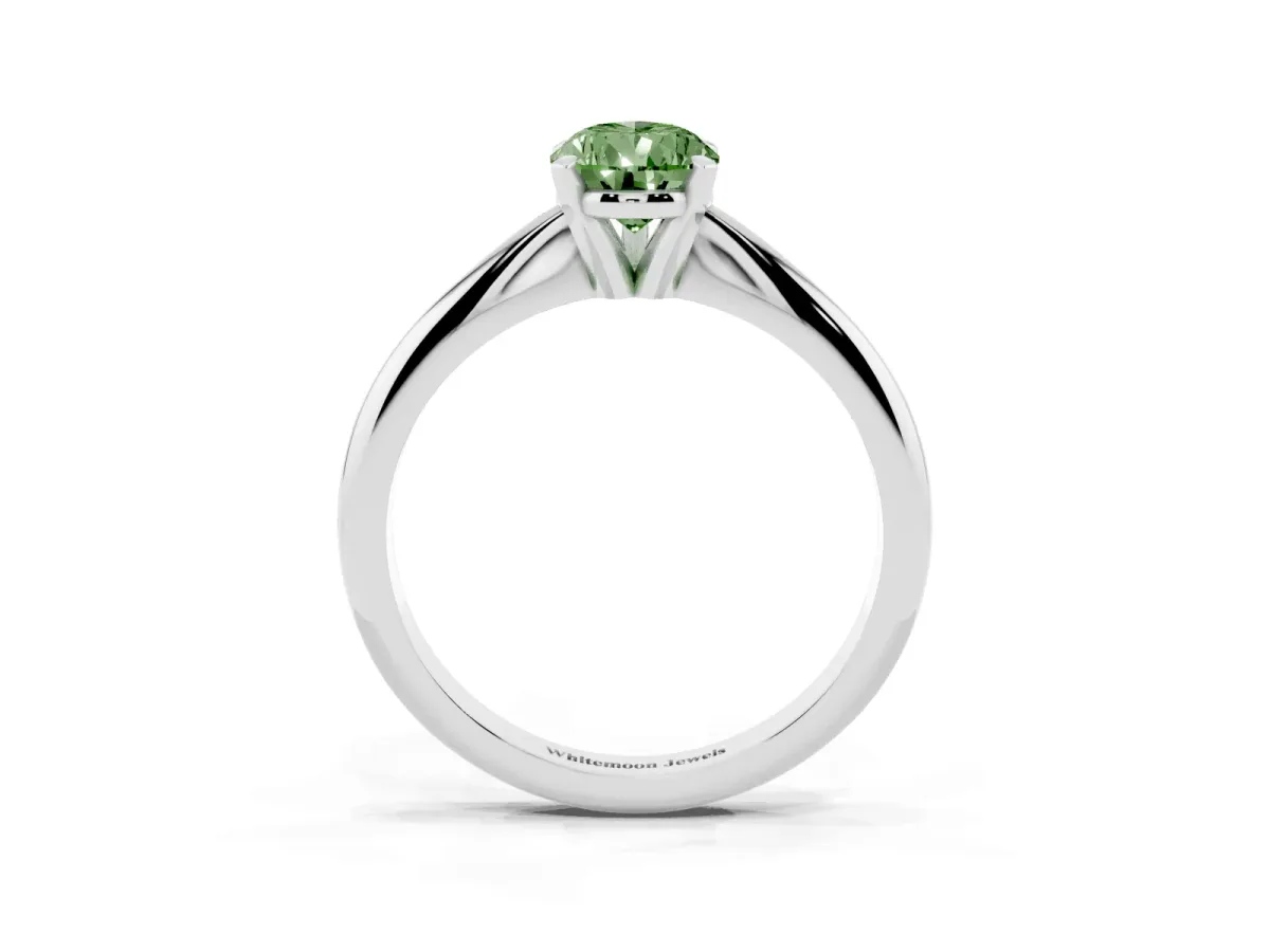 Fancy Green Pear Cut Cut Solitaire Ring with Four-Prong Setting on a Classic Band Platinum