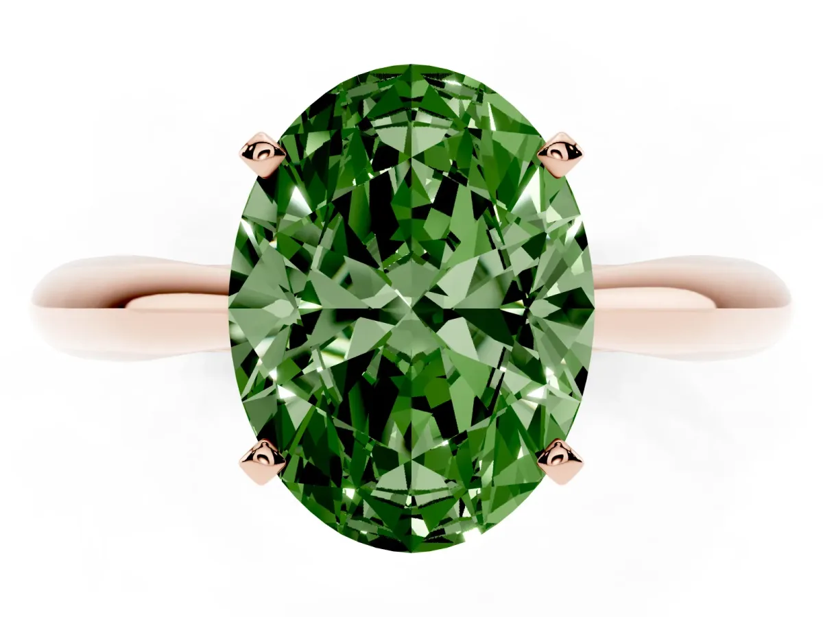 Fancy Green Oval Cut Diamond Solitaire Engagement Ring with Cathedral Setting and Four-Prong Mount Rose gold