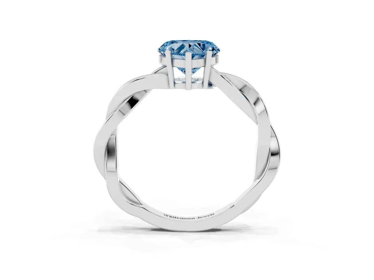Fancy Blue Heart Cut Solitaire Twisted Pave Diamond Ring with Four-Prong Setting Silver