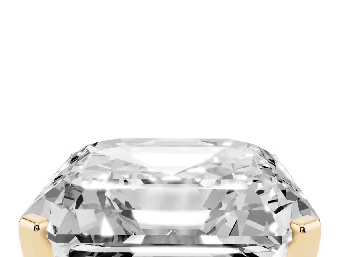 Asscher Cut Cut Three-Stone Solitaire Ring with Round Accent Diamonds and Four-Prong Setting Yellow gold