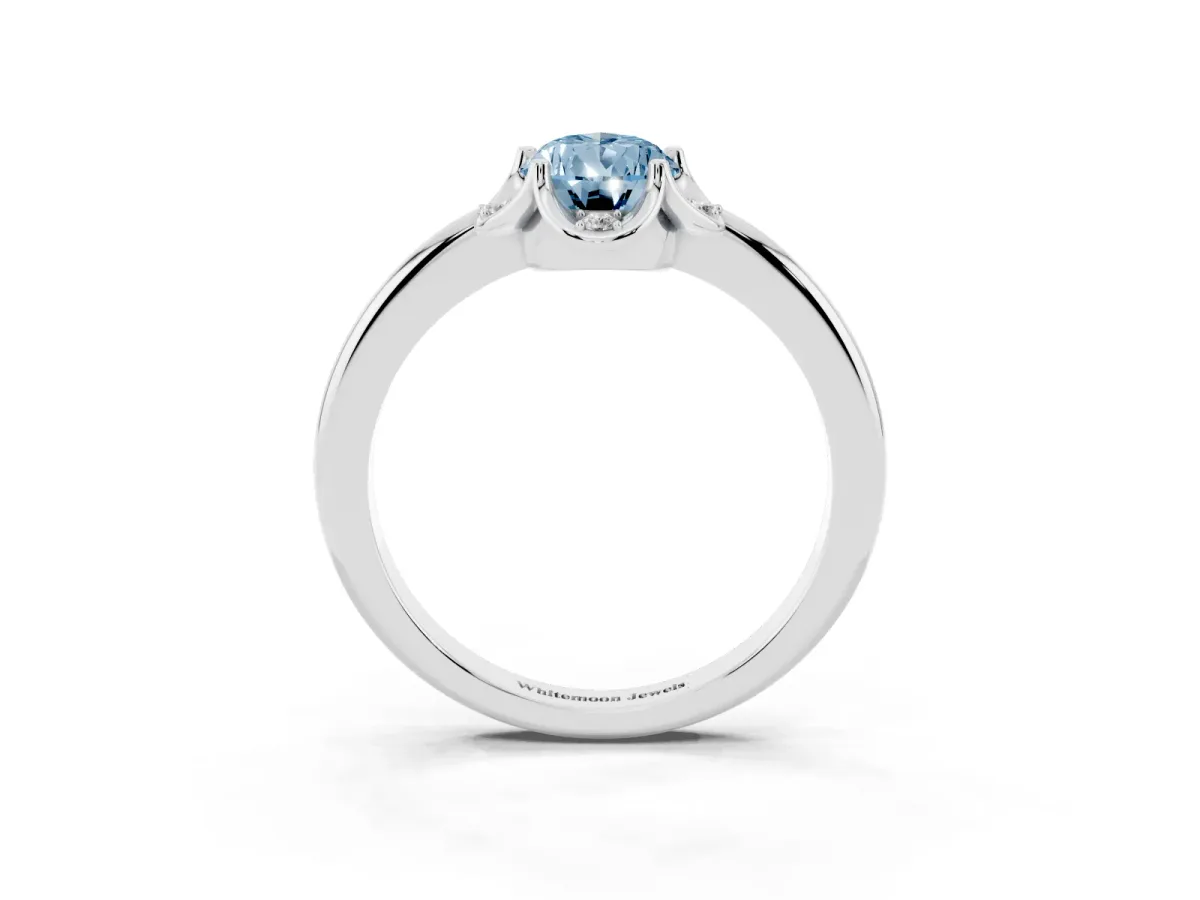Fancy Blue Pear Cut Halo Diamond Ring with Round Cluster Setting, Solitaire Band, and Four-Prong Setting Silver