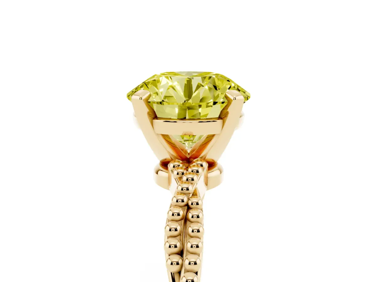 Fancy Yellow Round Cut Solitaire Twisted Band with Bead Prong Setting Yellow gold