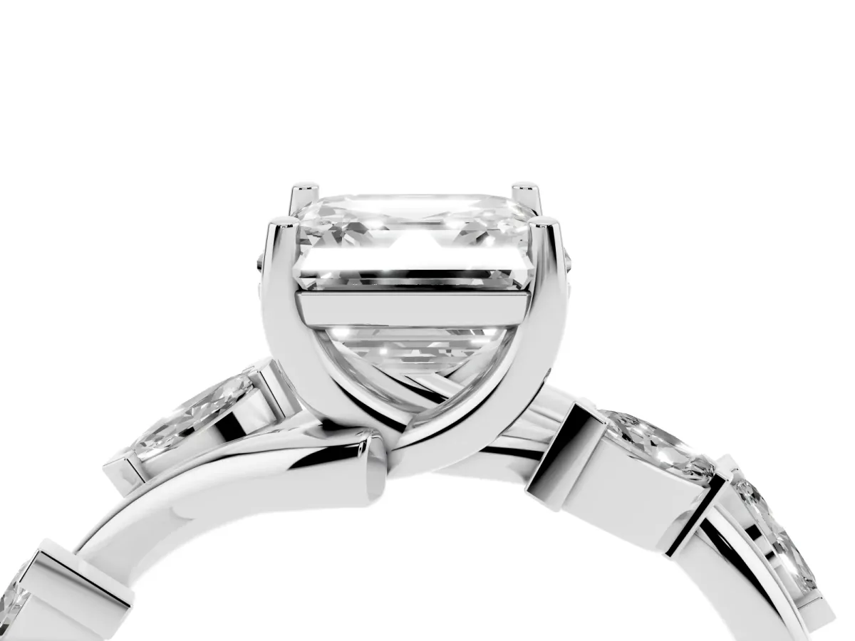 Asscher Cut Solitaire Twisted Band Marquise Accent Prong Setting Ring White gold