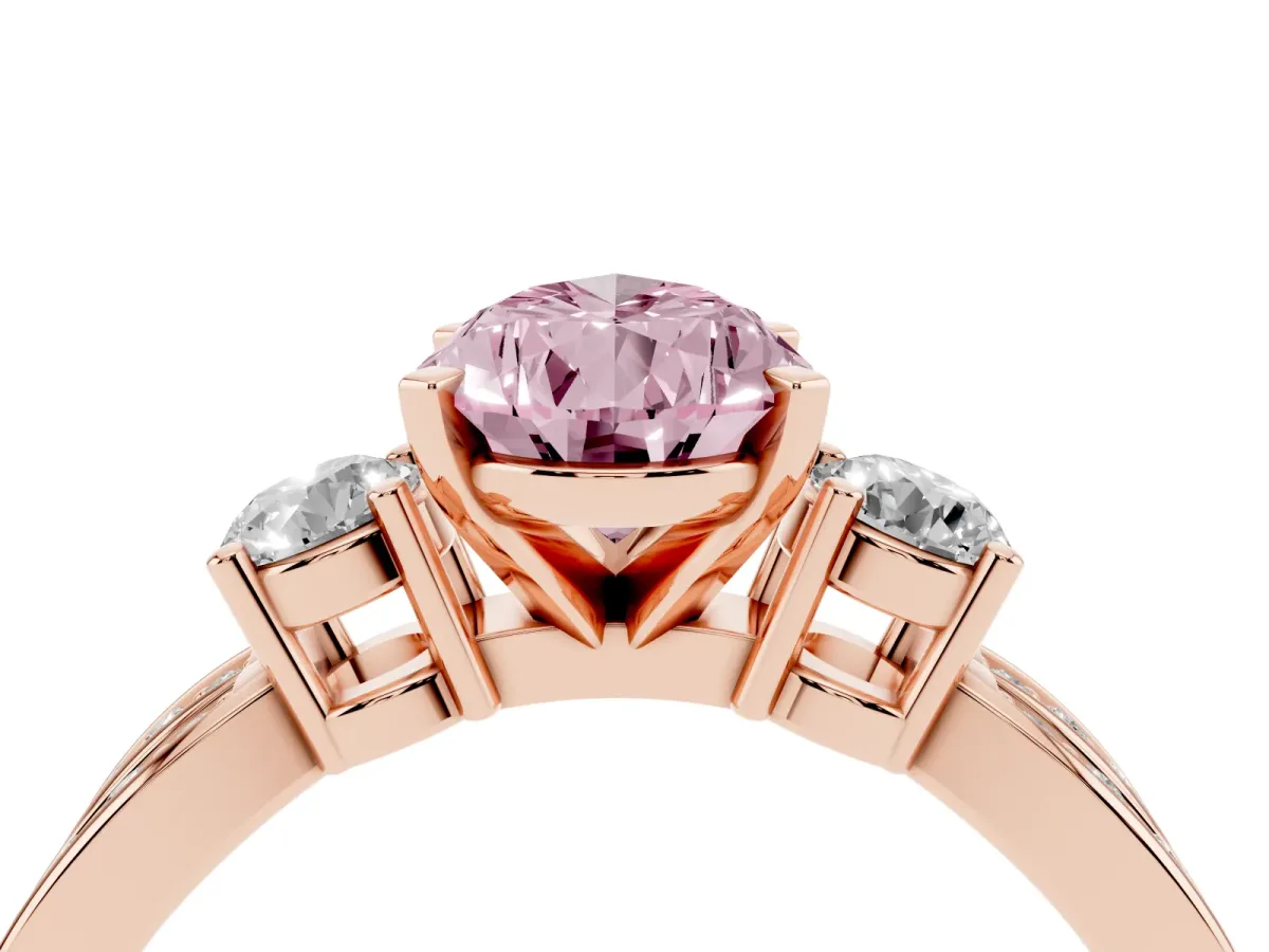 Fancy Pink Three-Stone Pear Cut Cut Diamond Twist Band with Prong Setting Rose gold