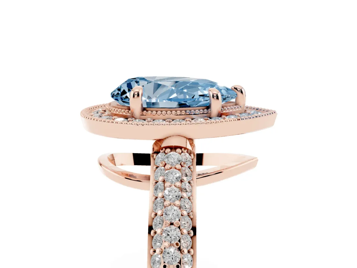 Fancy Blue Pear Cut Cut Halo Diamond Pave Band with Four-Prong Setting Rose gold