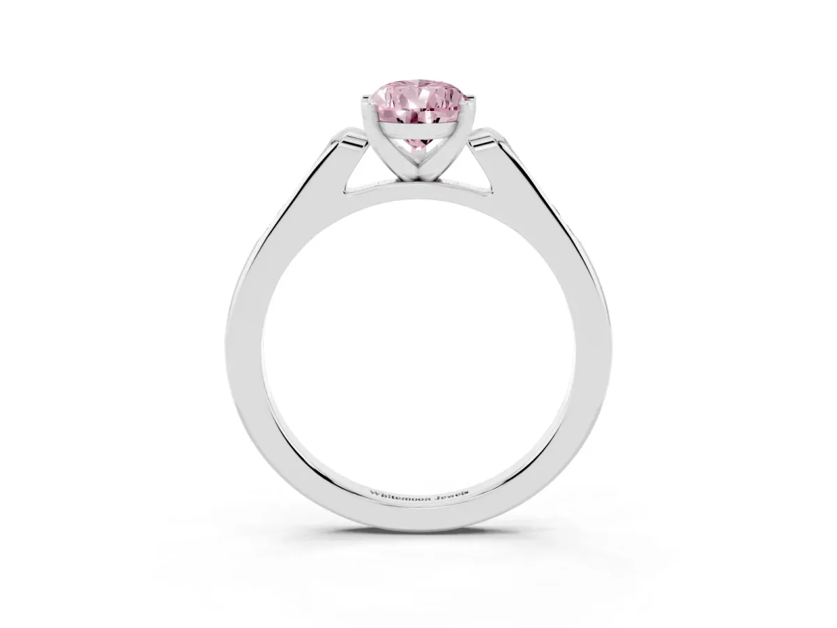 Fancy Pink Pear Cut Diamond Solitaire Ring with Channel Set Round Band and Prong Setting Silver