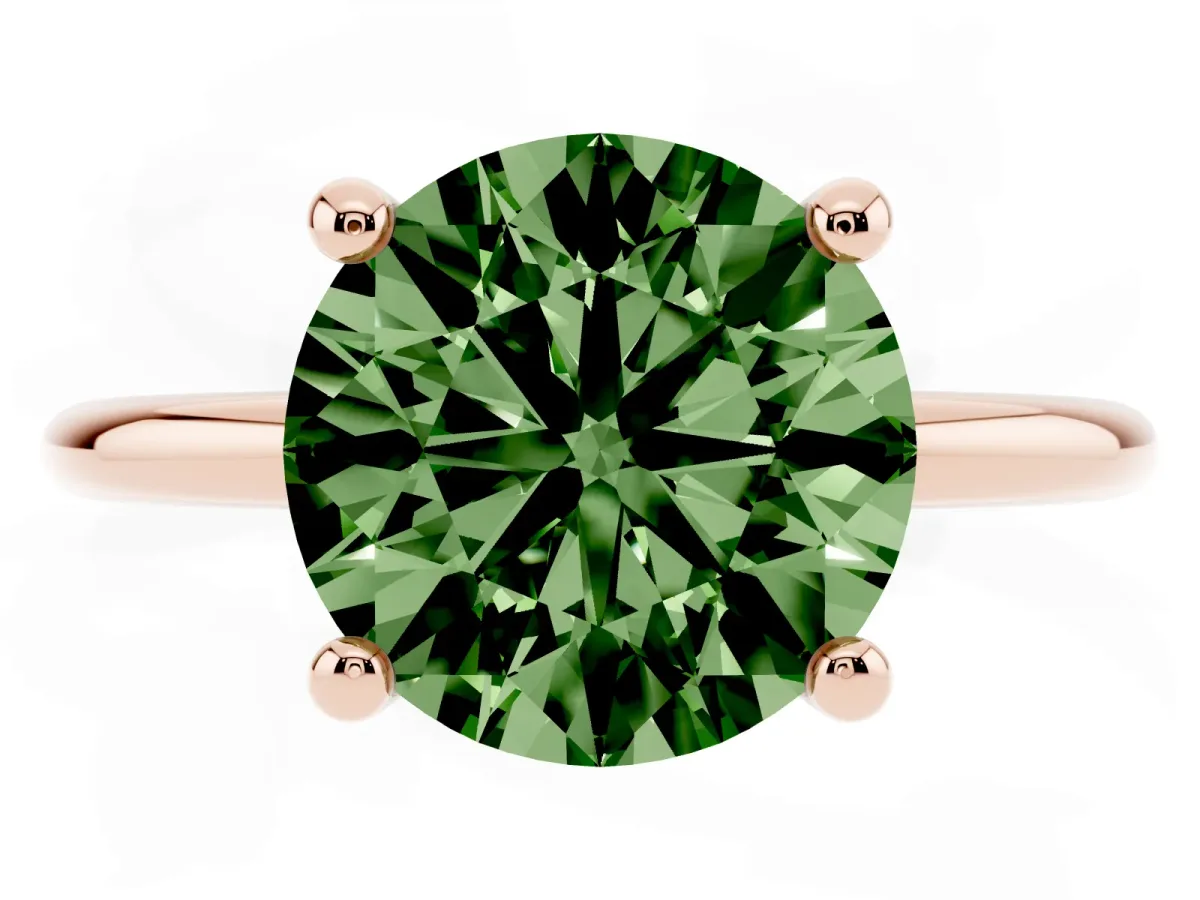 Fancy Green Round Cut Solitaire Diamond Ring with 4-Prong Setting on a Classic Band Rose gold