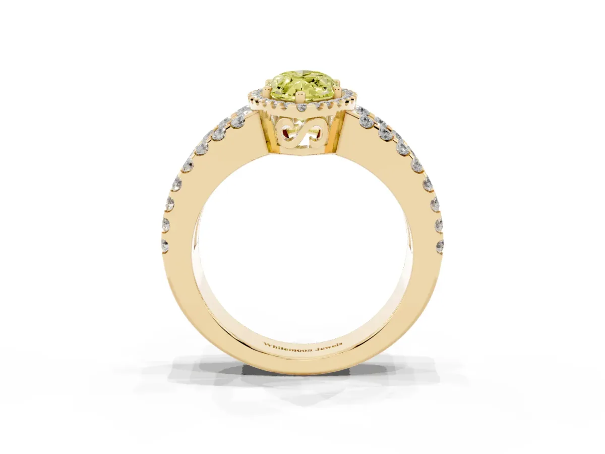 Fancy Yellow Marquise Cut Cut Halo Split Shank Diamond Ring with Four-Prong Setting Yellow gold