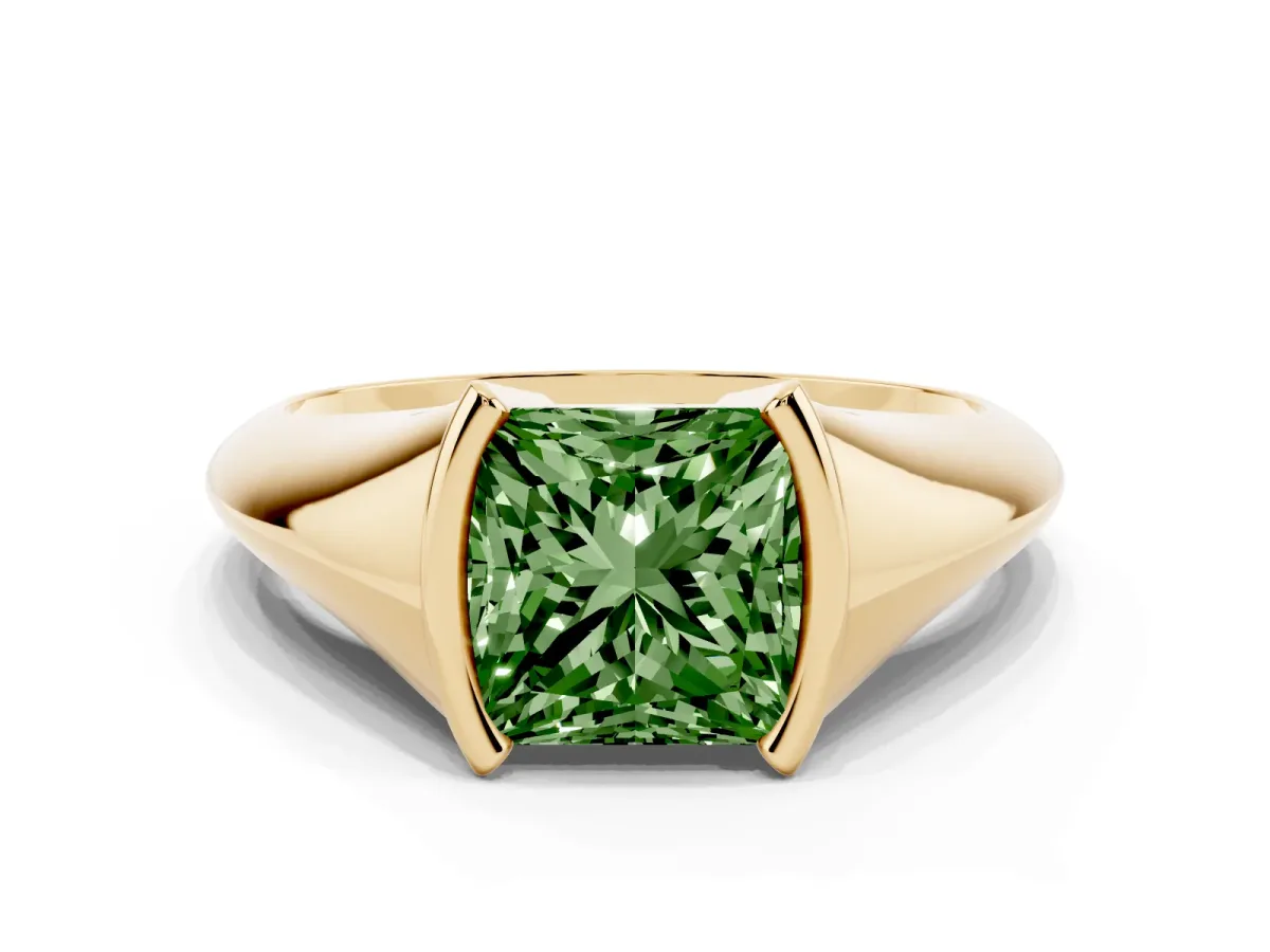 Fancy Green Princess Cut Solitaire Tension Set Diamond Ring Yellow gold