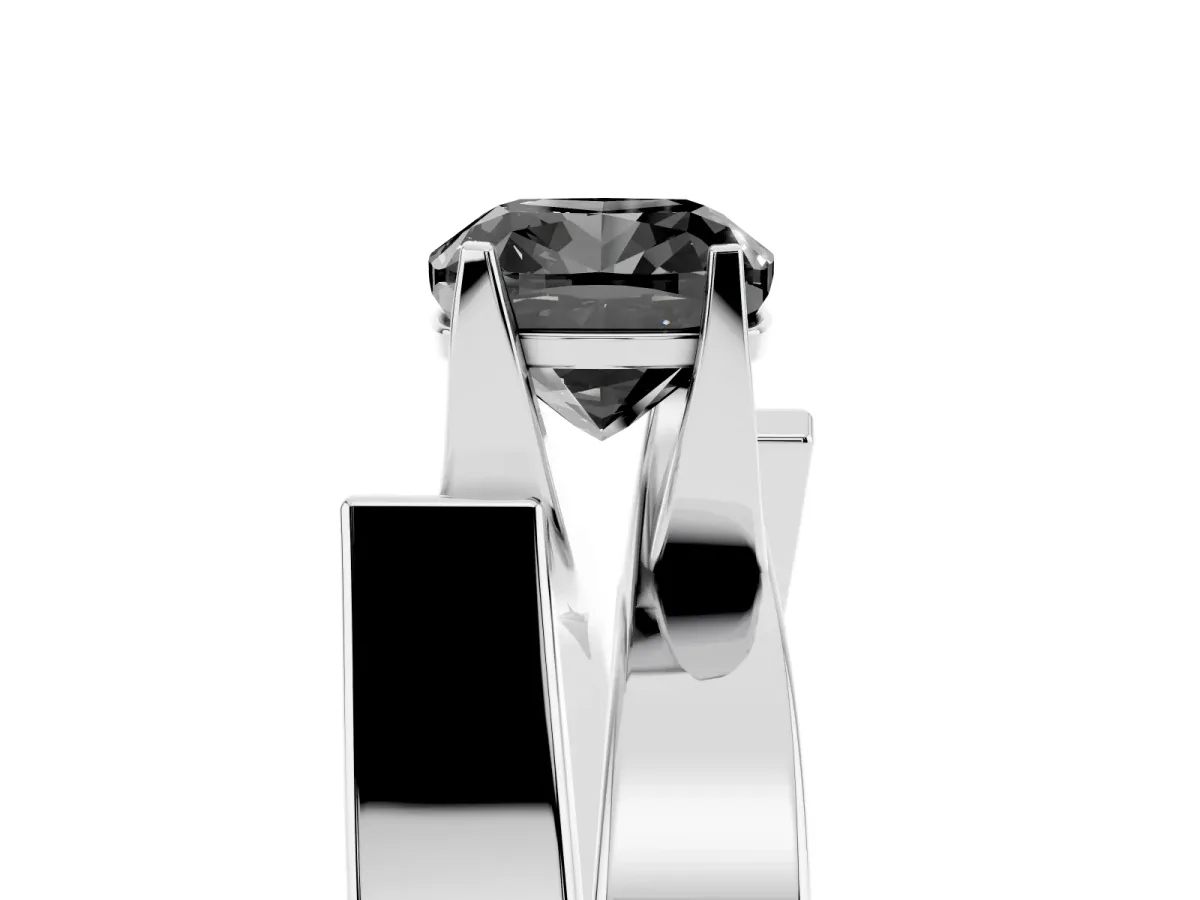 Fancy Black Modern Tension Set Cushion Cut Diamond Solitaire Wide Band Ring Silver