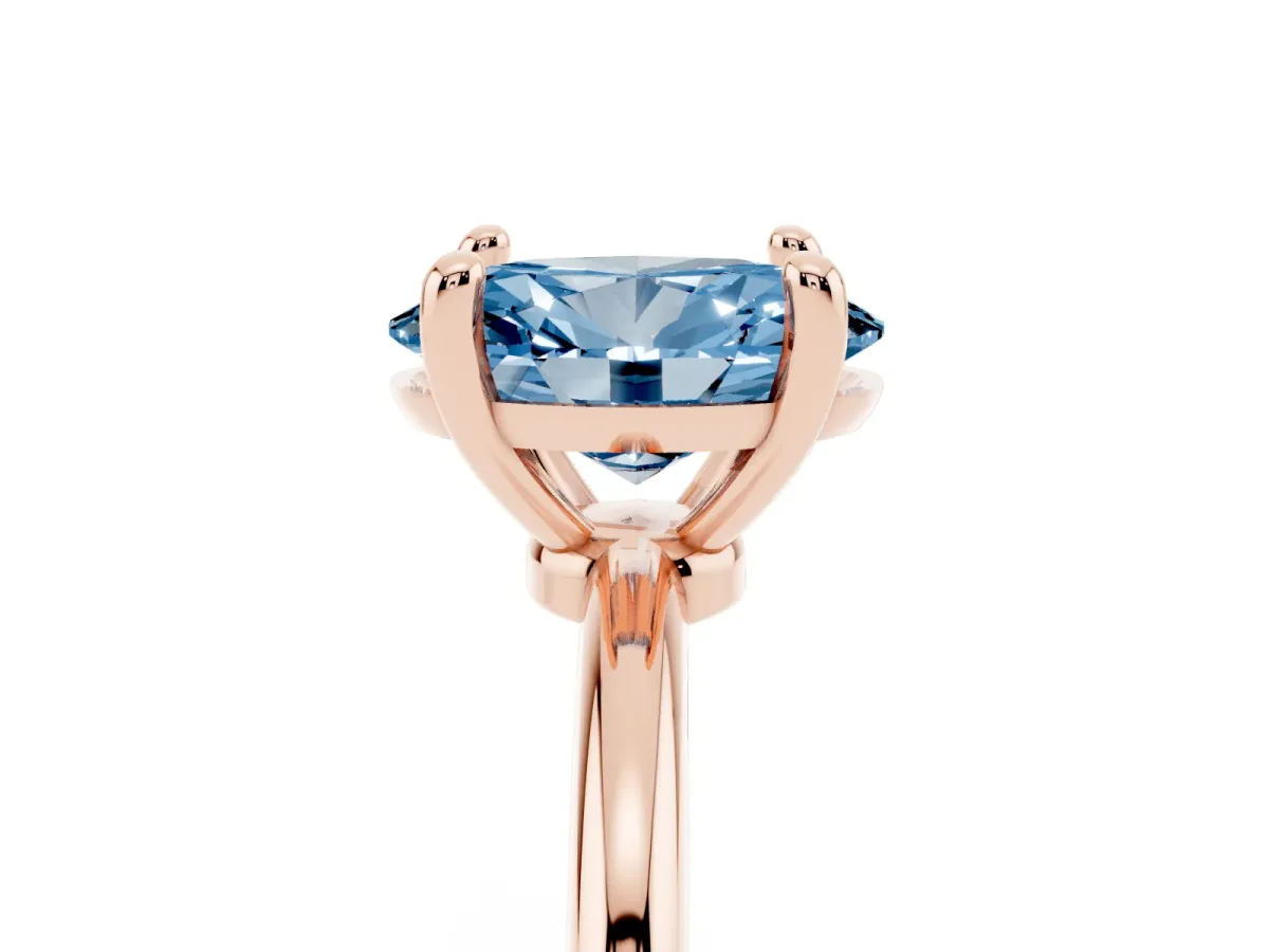 Fancy Blue Oval Cut Solitaire Diamond Ring with 4-Prong Setting on a Classic Band Rose gold
