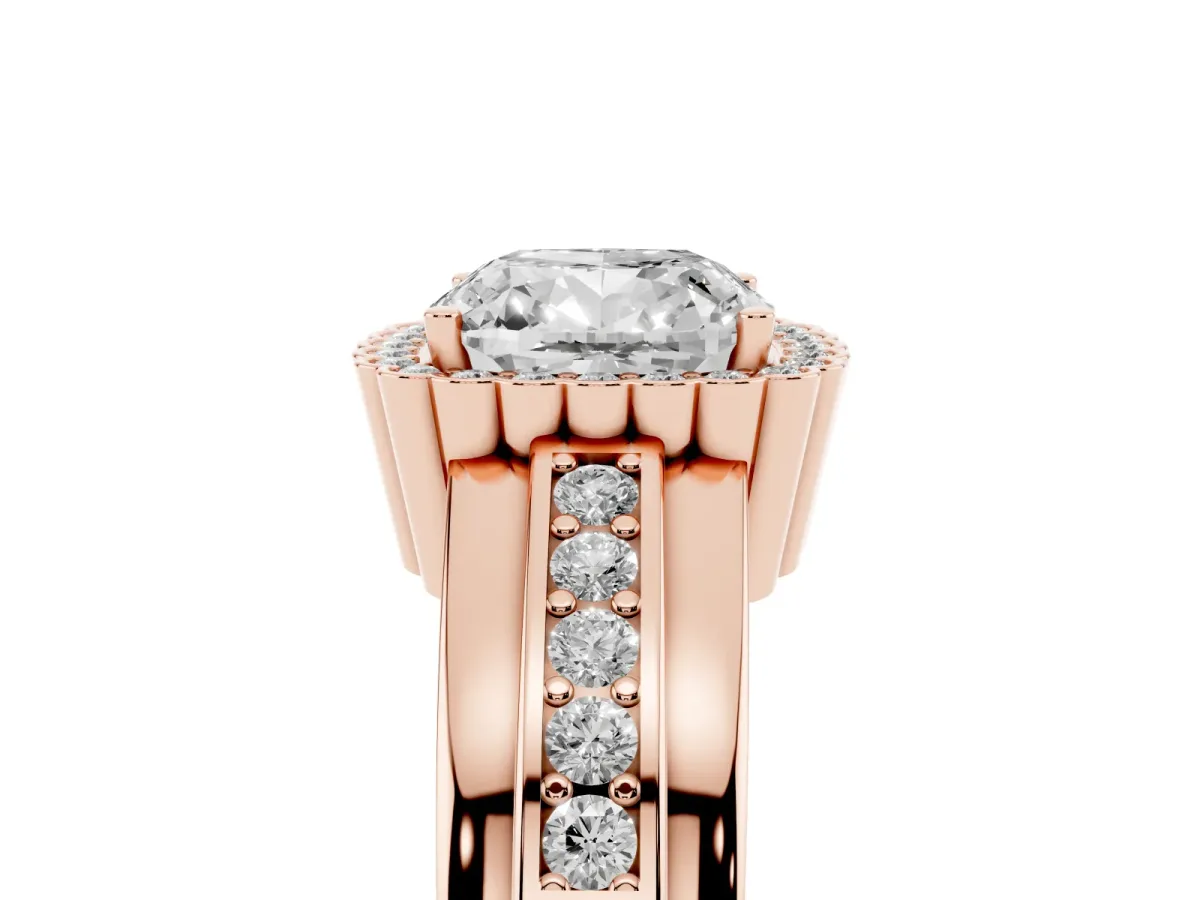 Cushion Cut Cut Halo Pave Band Four-Prong Ring Rose gold
