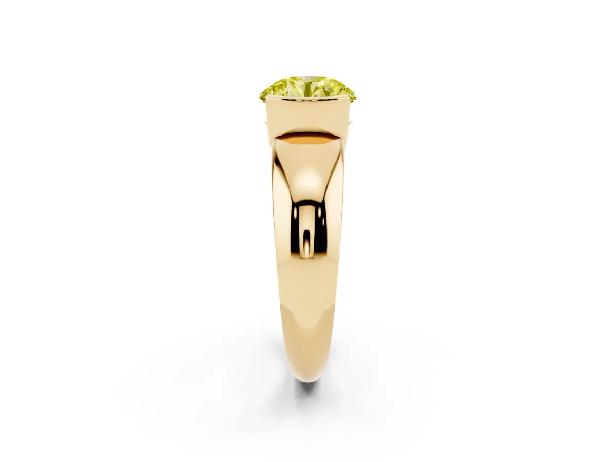 Fancy Yellow Round Cut Solitaire Tension Set Diamond Ring with Wide Band Yellow gold