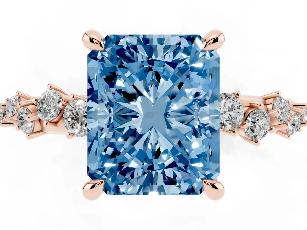 Fancy Blue Radiant Cut Cut Diamond Vine Band with Four-Prong Setting Rose gold