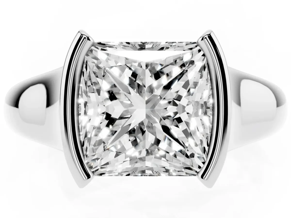 Princess Cut Solitaire Tension Set Diamond Ring with Split Shank Band Silver