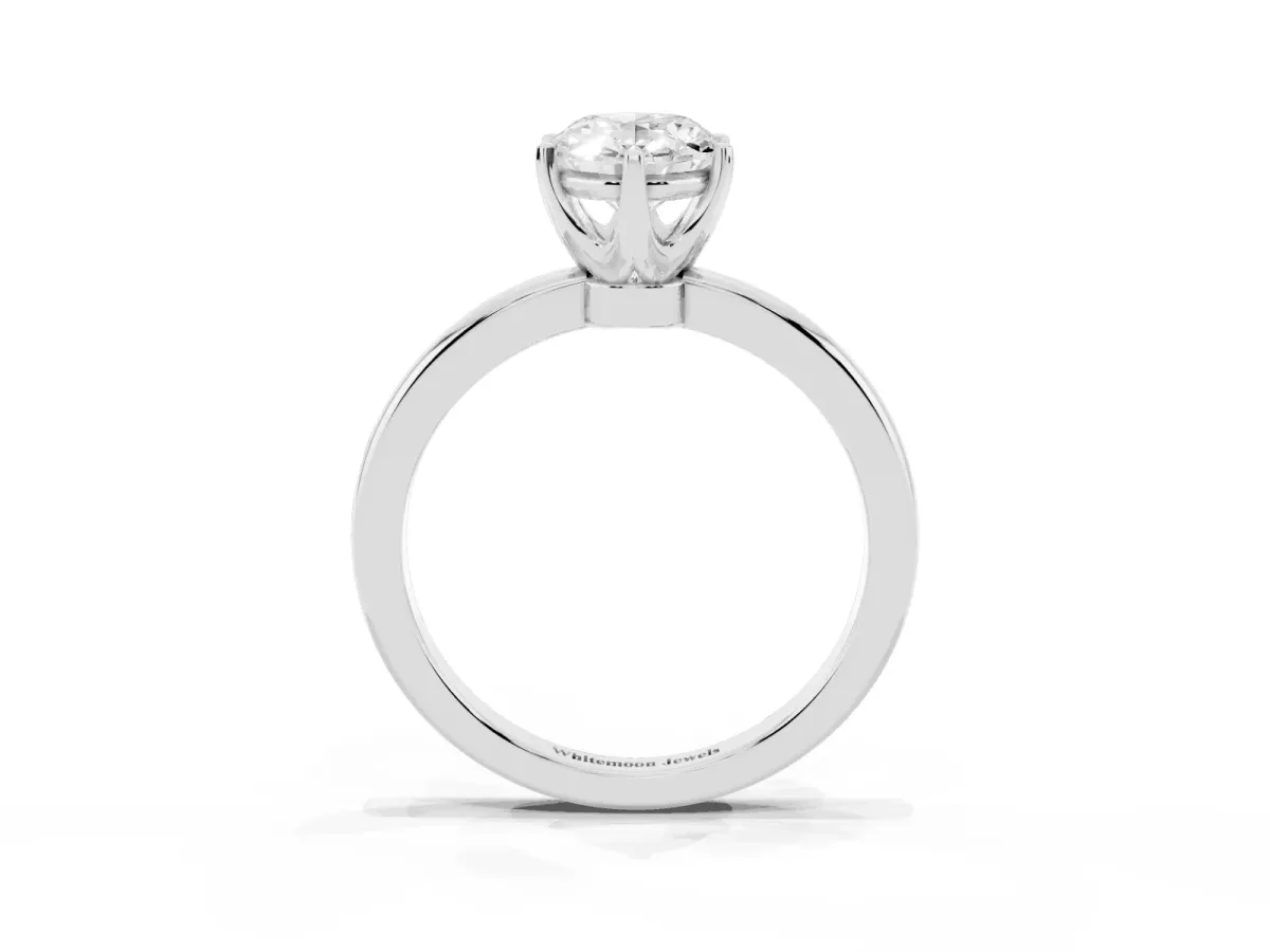 Oval Cut Solitaire Diamond Ring with Six-Prong Setting on a Classic Band White gold