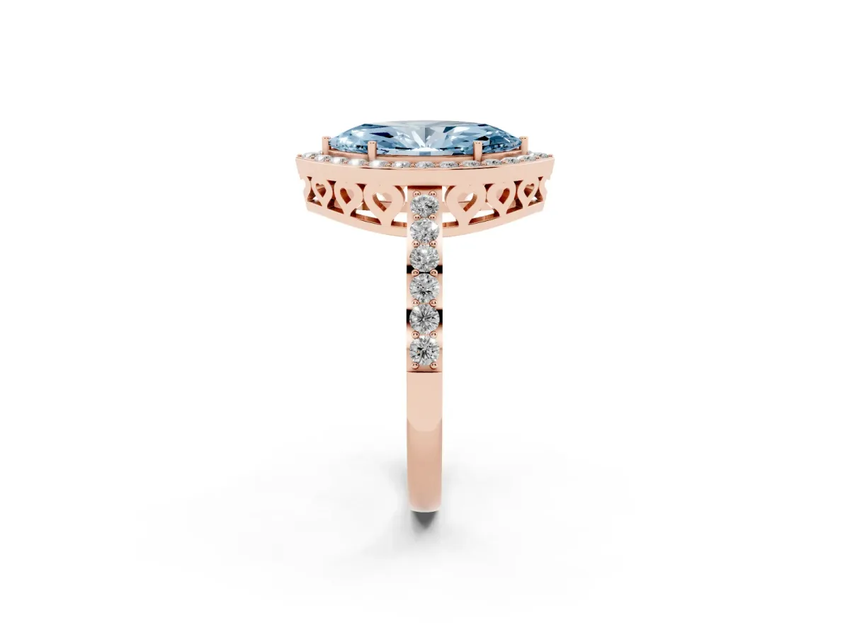 Fancy Blue Marquise Cut Halo Diamond Pavé Band Ring with Prong Setting Rose gold
