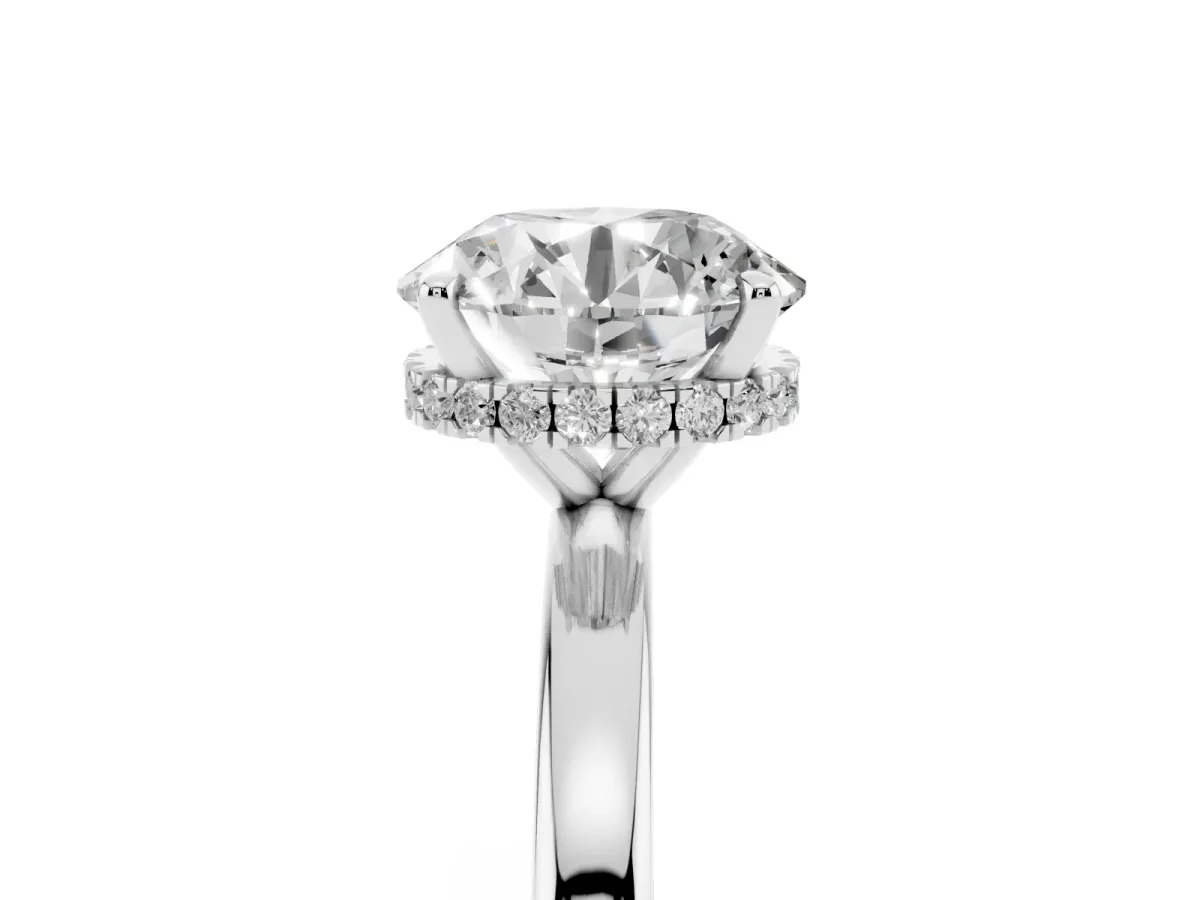 Round Cut Solitaire Engagement Ring with Cathedral Band and Four-Prong Setting Silver