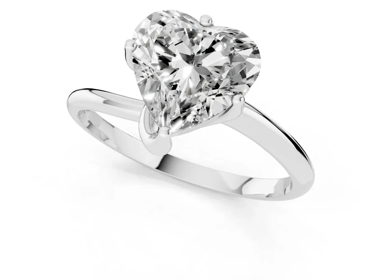 Heart Cut Diamond Solitaire Engagement Ring with Four-Prong Setting and Classic Band Platinum