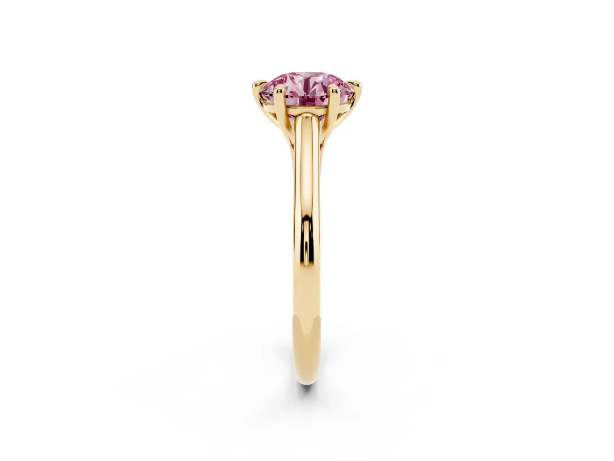 Fancy Pink Round Cut Solitaire Engagement Ring with Six-Prong Setting and Classic Band Yellow gold