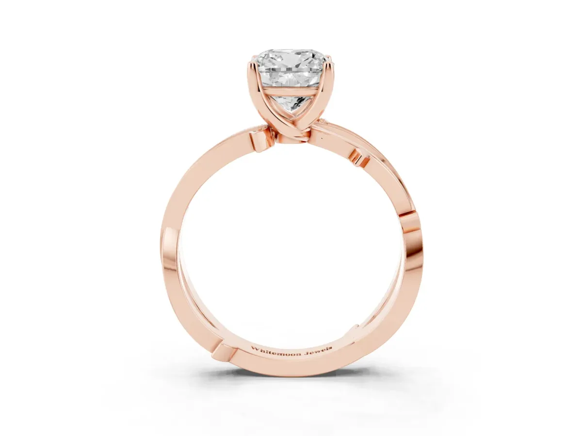 Cushion Cut Solitaire Twist Band with Pavé Accents and Four-Prong Setting Rose gold