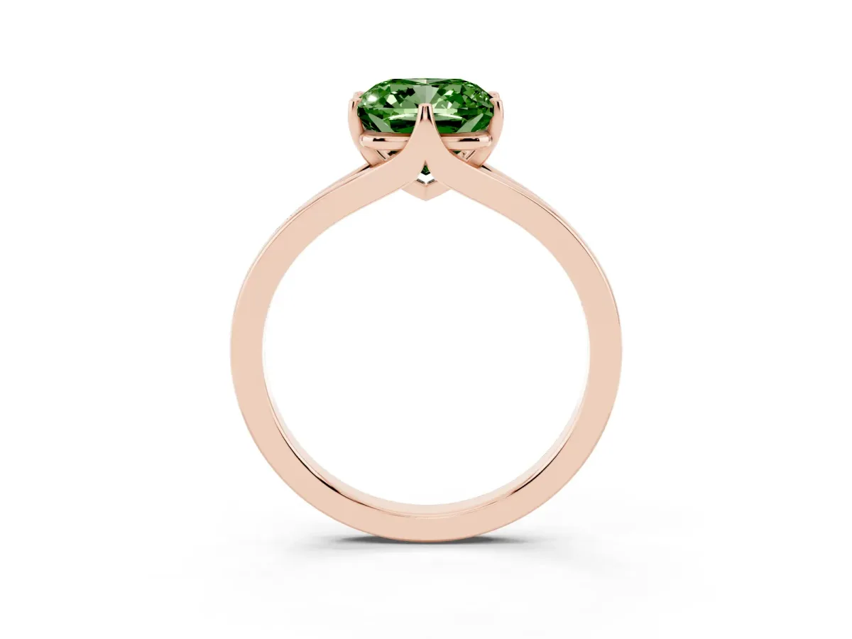 Fancy Green Cushion Cut Solitaire Diamond Ring with Six-Prong Setting and Tapered Band Rose gold