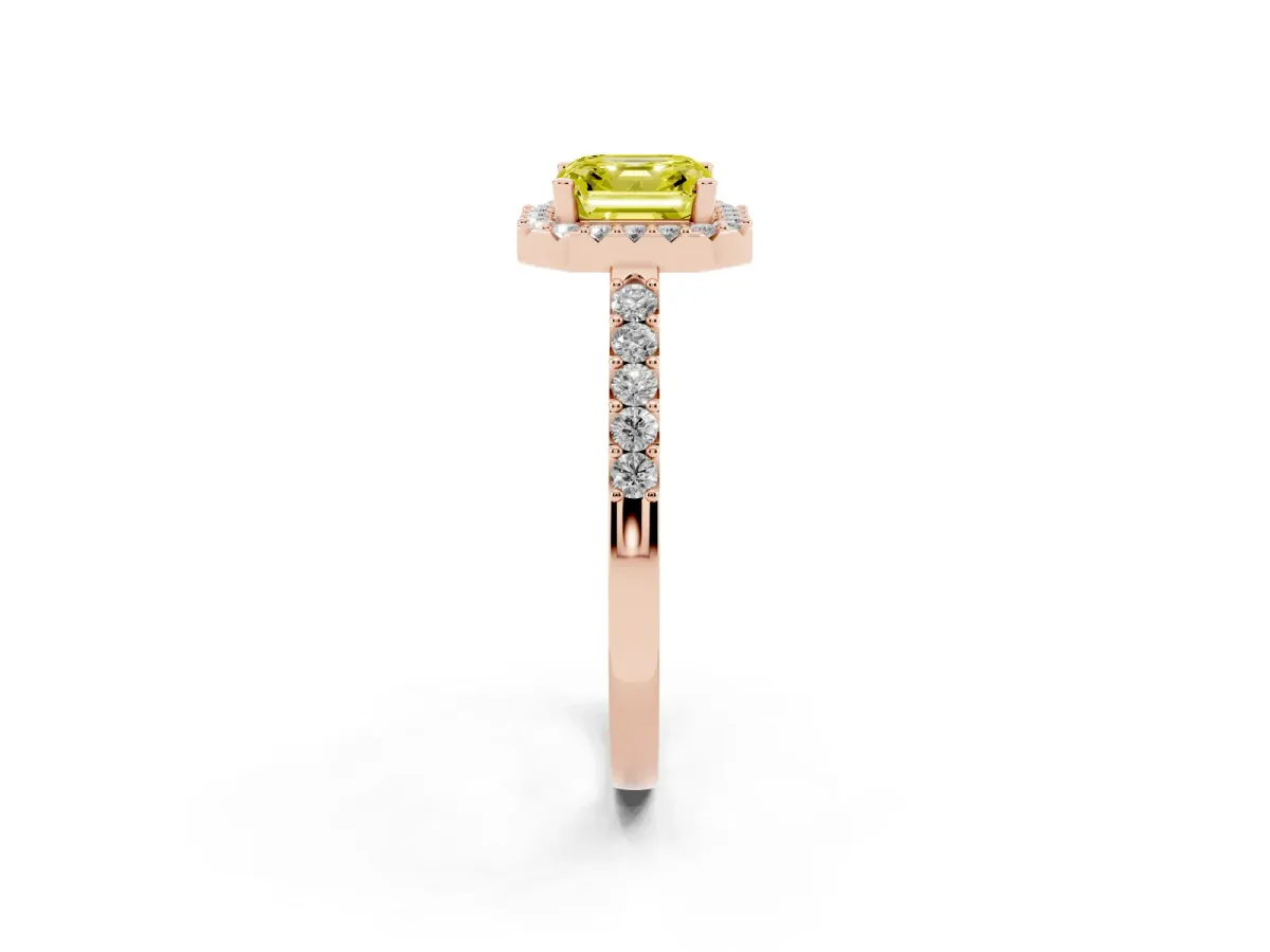 Fancy Yellow Asscher Cut Halo Diamond Pavé Solitaire Ring Rose gold