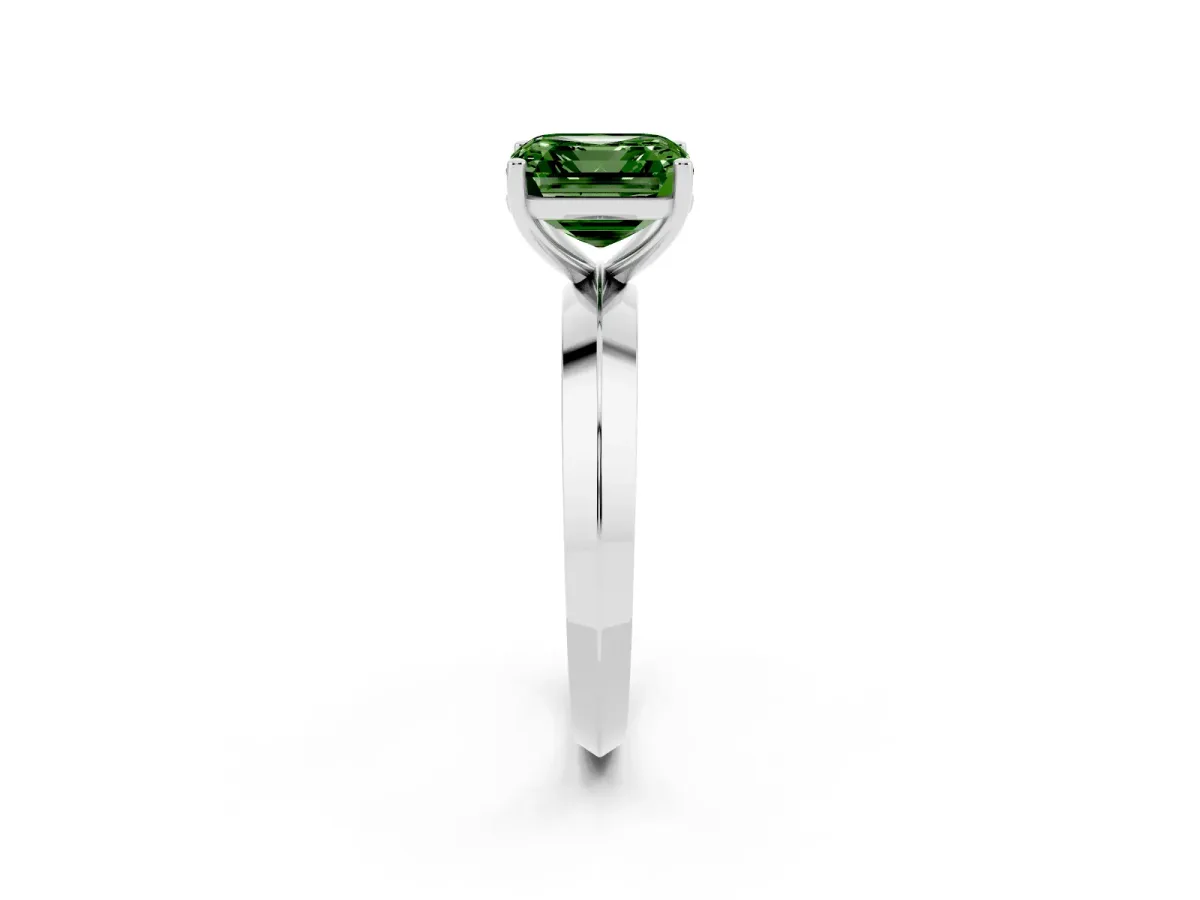 Fancy Green Asscher Cut Cut Solitaire Engagement Ring with Flat Band and Four-Prong Setting Platinum