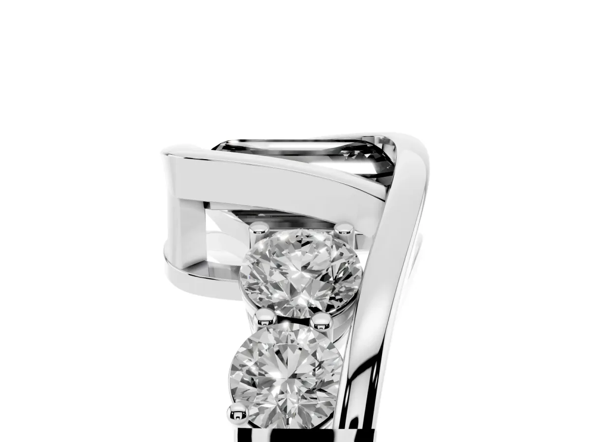 Fancy Black Bezel Set Emerald Cut Diamond Bypass Ring with Round Accents White gold