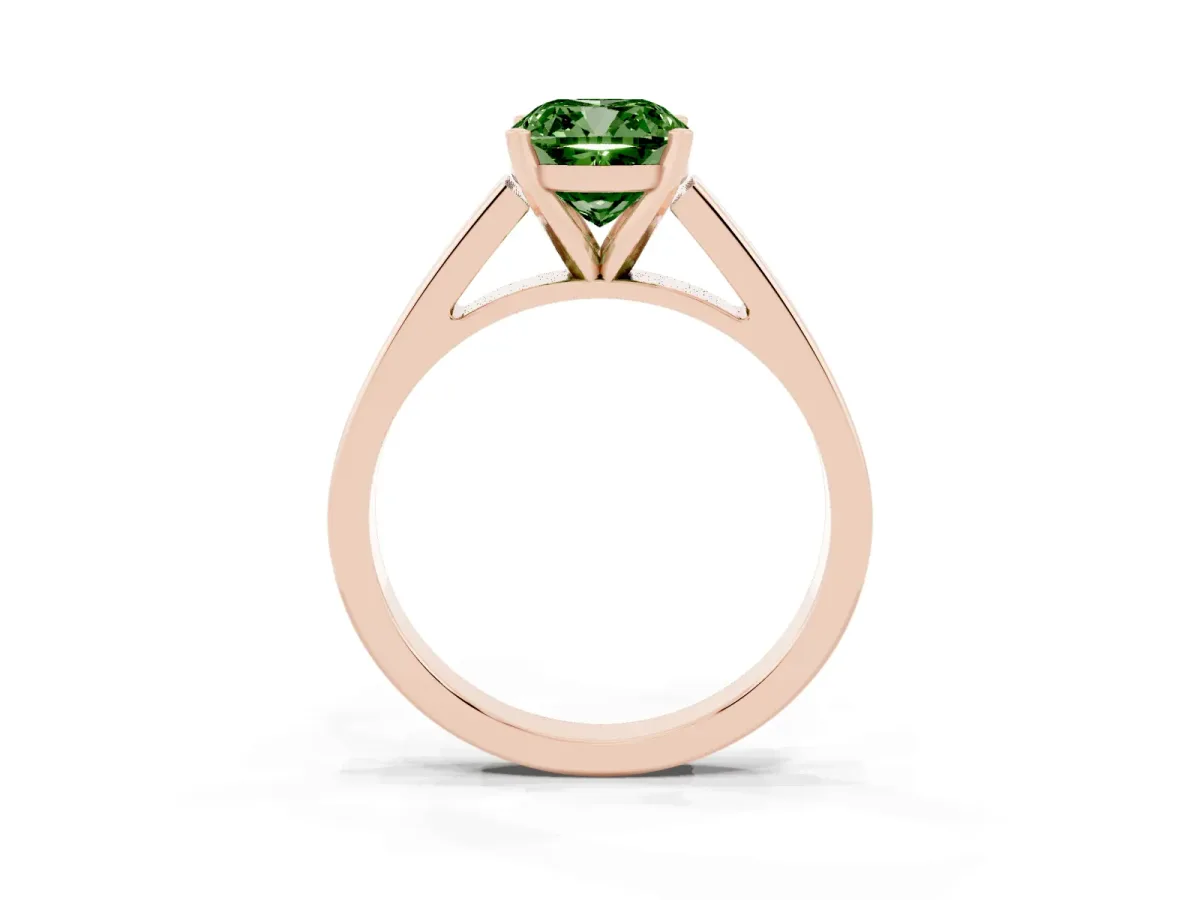 Fancy Green Cushion Cut Solitaire Engagement Ring with Four-Prong Setting and Tapered Band Rose gold