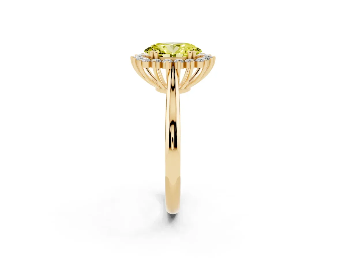 Fancy Yellow Oval Cut Cut Diamond Halo Ring with Solitaire Band and Prong Setting Yellow gold