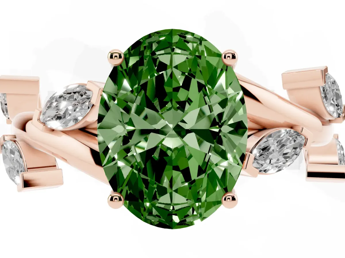 Fancy Green Oval Cut Solitaire Twisted Band Marquise Accent Prong Setting Ring Rose gold
