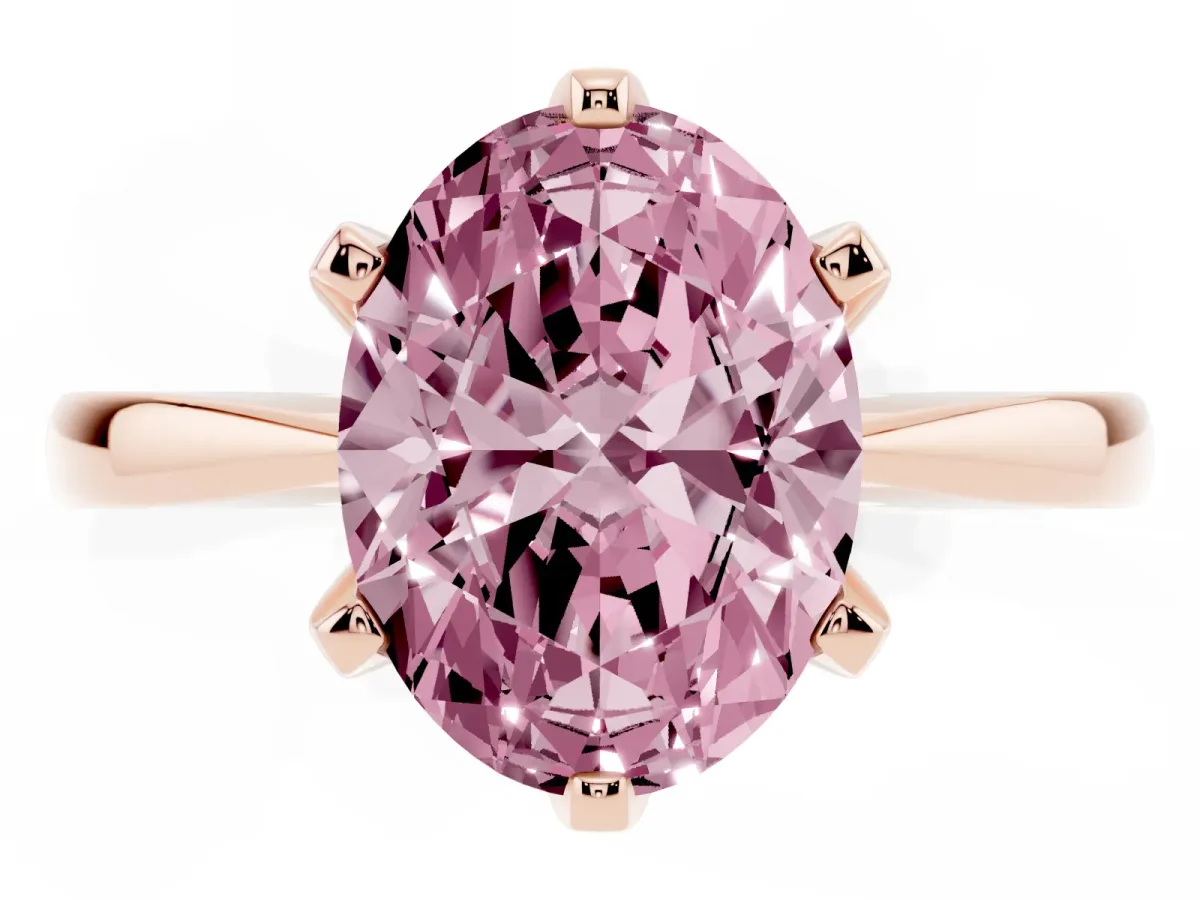 Fancy Pink Oval Cut Solitaire Engagement Ring with Six-Prong Setting and Tapered Band Rose gold