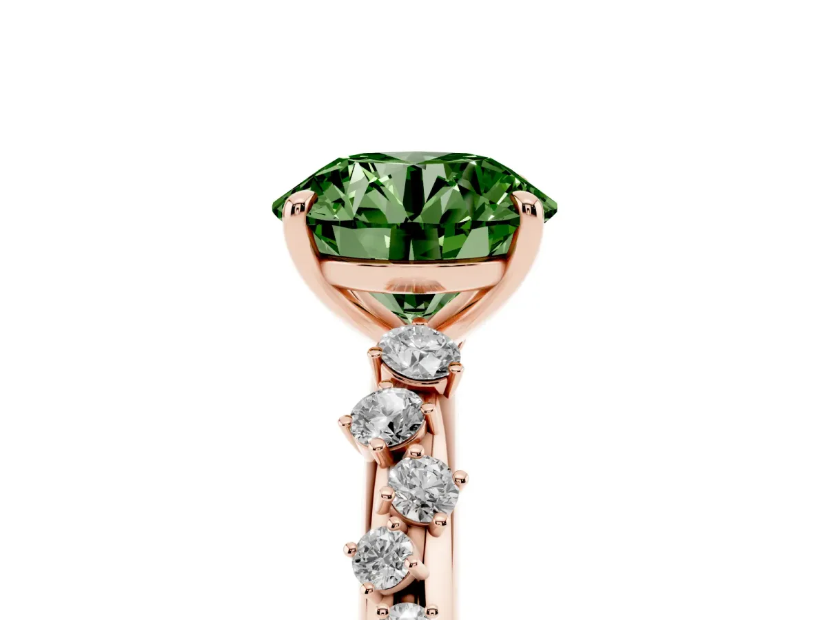 Fancy Green Round Cut Diamond Cluster Prong-Set Solitaire Ring Rose gold
