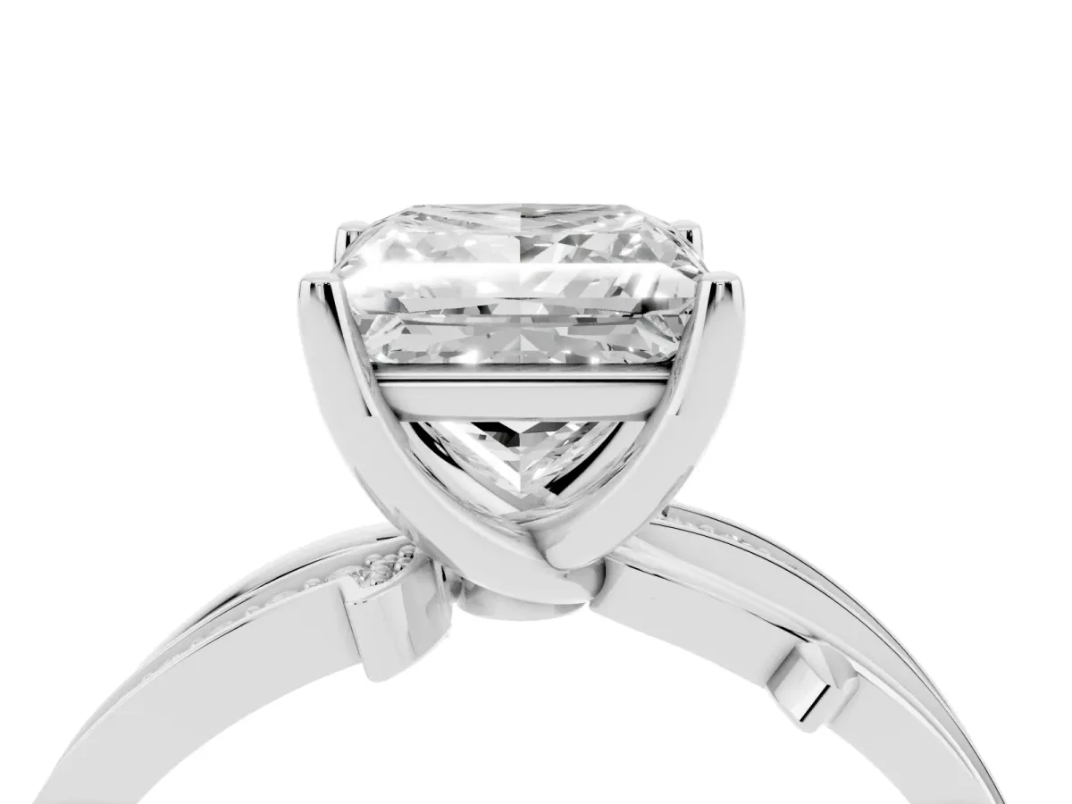 Princess Cut Solitaire Twist Band with Pavé Accents and Four-Prong Setting White gold