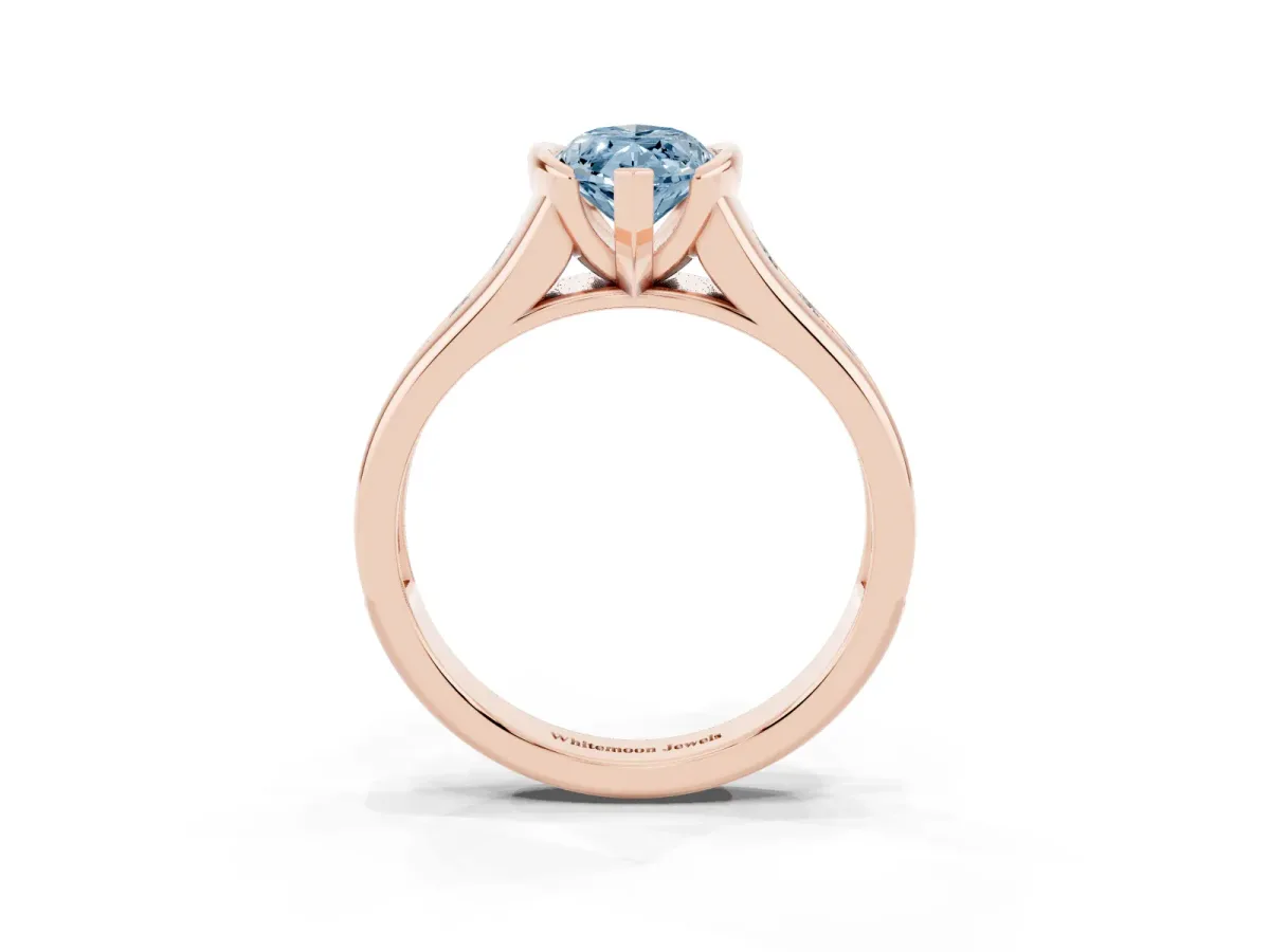 Fancy Blue Marquise Cut Solitaire Bezel-Set Diamond Ring with Channel-Set Band Rose gold