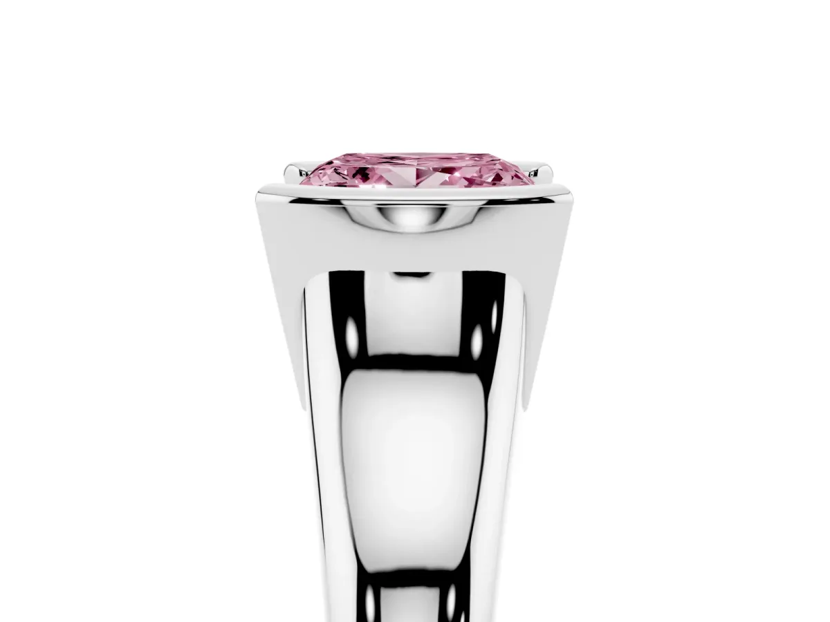Fancy Pink Princess Cut Solitaire Tension Set Diamond Ring with Split Shank Band Platinum