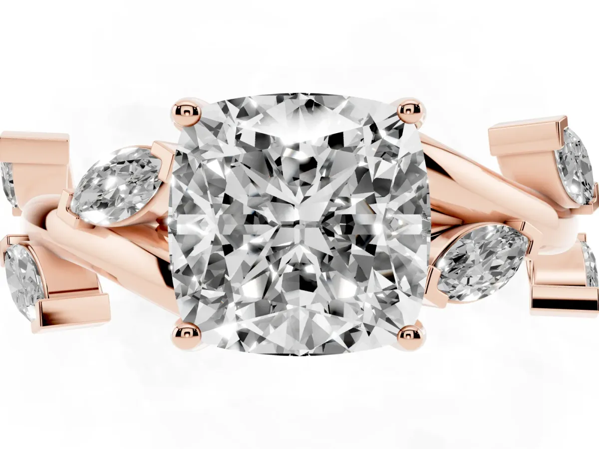 Cushion Cut Solitaire Twisted Band Marquise Accent Prong Setting Ring Rose gold