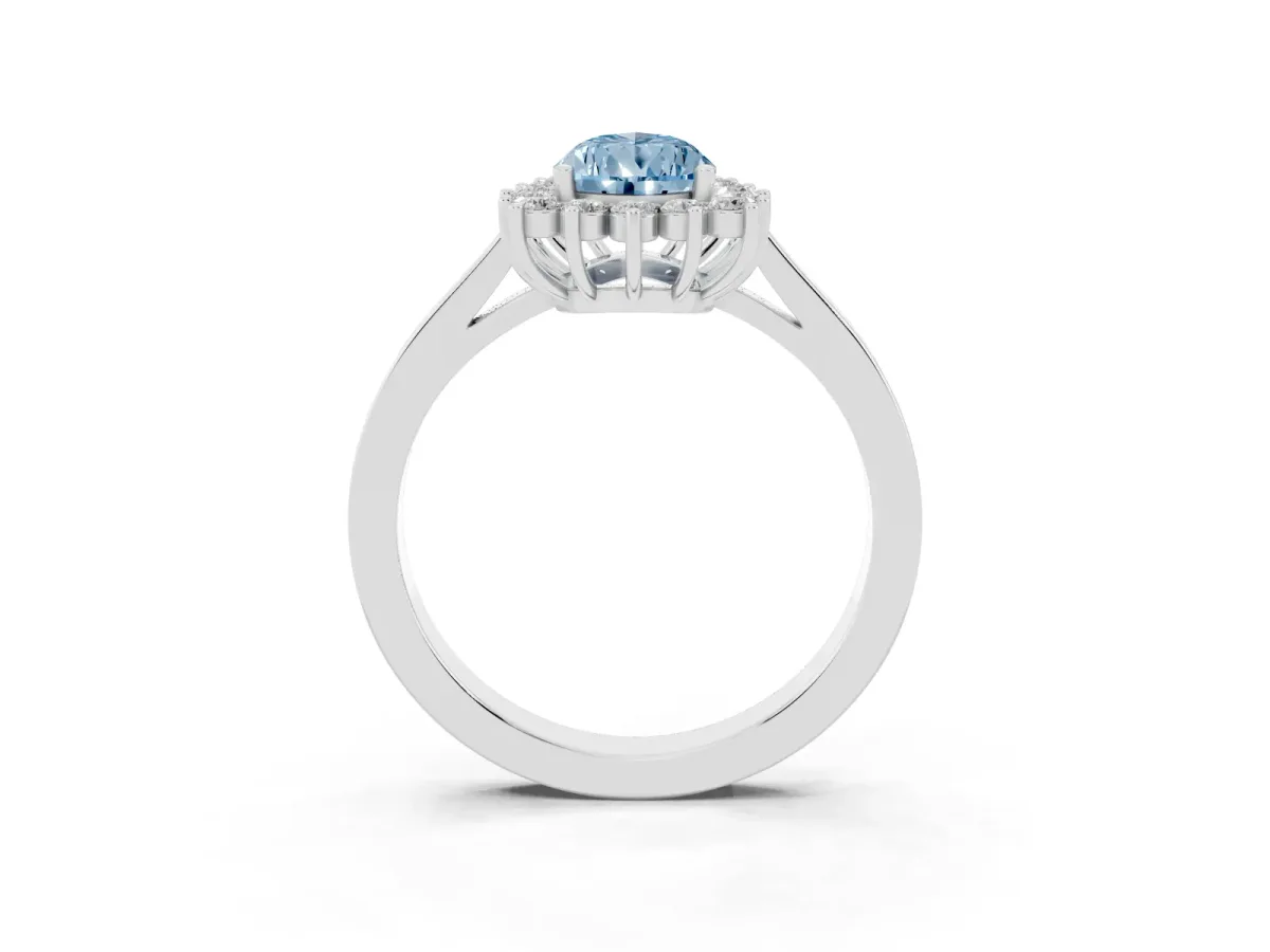 Fancy Blue Pear Cut Cut Diamond Halo Ring with Round Brilliant Halo and Solitaire Band Platinum