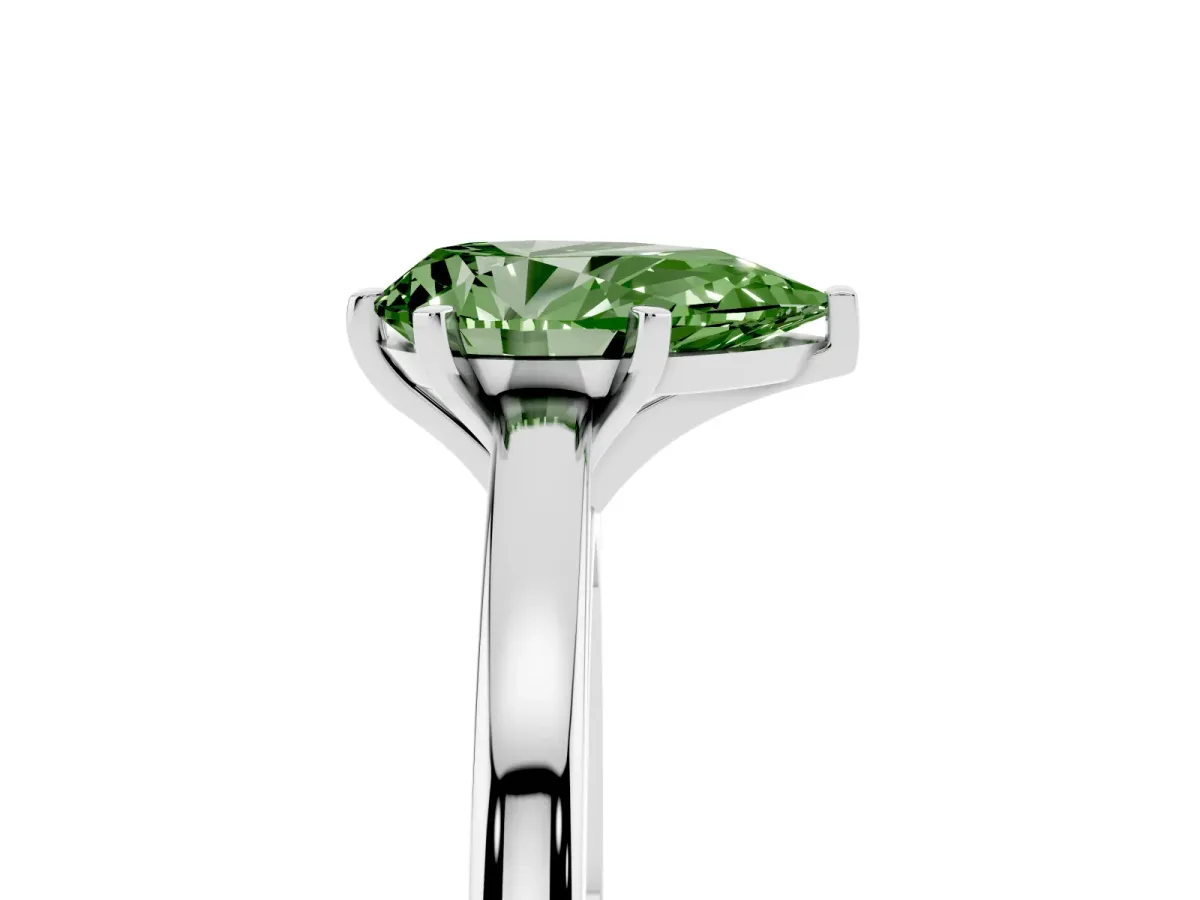 Fancy Green Pear Cut Solitaire Diamond Engagement Ring with Four-Prong Setting on a Classic Band Silver